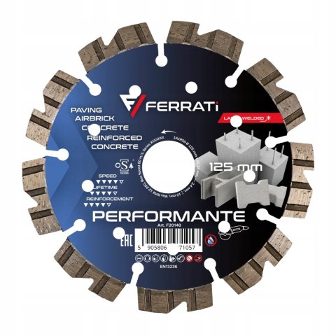 FERRATI TARCZA DIAMENTOWA TNĄCA PERFORMANTE Ø 125 MM x 22,23 MM FERRATI TARCZA DIAMENTOWA TNĄCA PERFORMANTE Ø 125 MM x 22,23 MM
