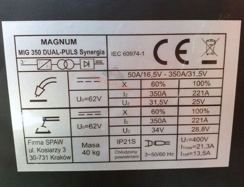 Półautomat spawalniczy Magnum MIG/MAG 350 Dual Puls