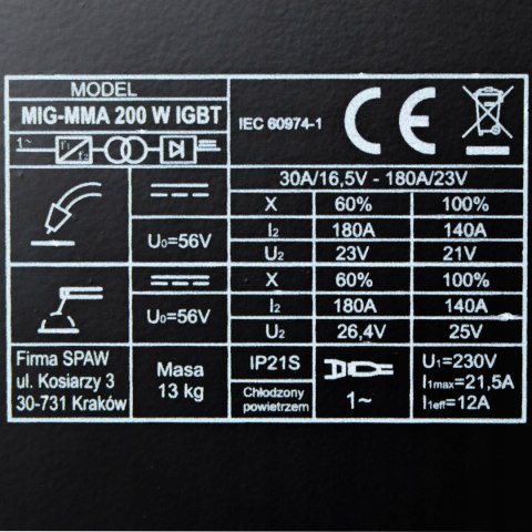 Spawarka inwertorowa Magnum 30-180 A 230 6 kVA
