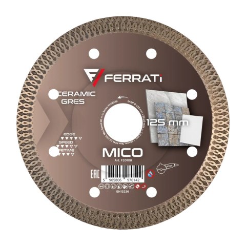Tarcza diamentowa tnąca 125mm Ferrati Mico F20108 na sucho, ceramika i gres