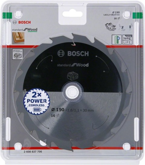 BOSCH PIŁA TARCZOWA STANDARD WOOD ACCU 190x30x16z
