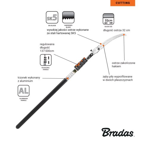 BRADAS PIŁA OGRODNICZA TELESKOPOWA SKŁADANA Z HAKIEM V-SERIES 137-500cm