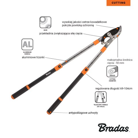 BRADAS SEKATOR DO GAŁĘZI V-SERIES-D OSTRZE MIJAJĄCE 50mm TELESKOWPOWY ALUMINIOWY
