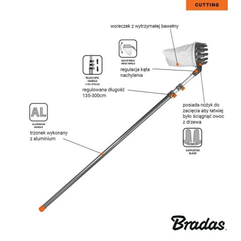 BRADAS ZBIERAK DO OWOCÓW V-SERIES TELESKOPOWY TRZONEK 3,75m