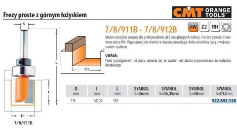 CMT FREZ HM D=19 I=50,8 S=12+GÓR.ŁOŻ PROSTY, DŁUGI.