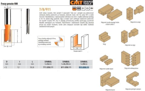 CMT FREZ HM D= 5 I=12 L=50,8 S=8 PROSTY, KRÓTKI.