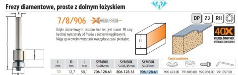 CMT FREZ HM I=11 D=12,7 DOLNE ŁOŻYSKO DIAMENTOWY.