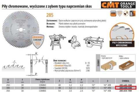 CMT PIŁA TARCZOWA HM 300x30x3,2/2,2 Z=48 ... Do cięcia w poprzek i wzdłuż.