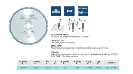 CMT PIŁA TARCZOWA HW D=165 F=20 Z=40 K=2,2/1,6 ALUMINIUM, MOSIĄDZ, KOMPOZYT
