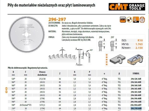 CMT PIŁA TARCZOWA HW D=210 F=30 Z=64 K=2,8/2,2