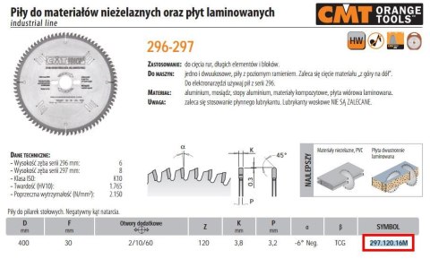 CMT PIŁA TARCZOWA HW D=400 F=30 Z=120 K=3,8/3,2 .