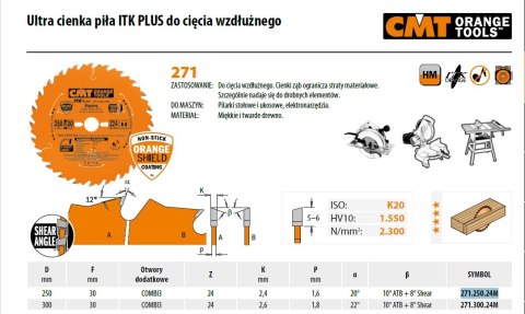 CMT PIŁA TARCZOWA ITK D=250 F=30 Z=24N K=2,4/1,6