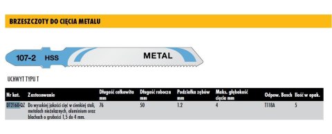 DEWALT BRZESZCZOT DO WYRZYNARKI 76x1,2mm T118A METAL /5szt.