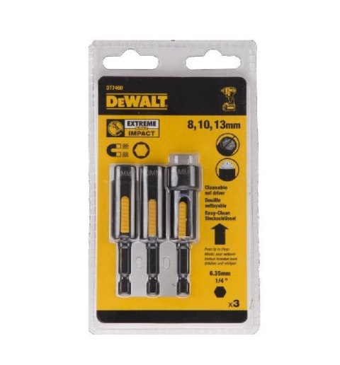 DEWALT KOŃCÓWKA Z NASADKĄ kpl.3szt./8,10,13mm EXTREME IMPACT SAMOCZYSZCZĄCASAMOCZYSZCZĄCE
