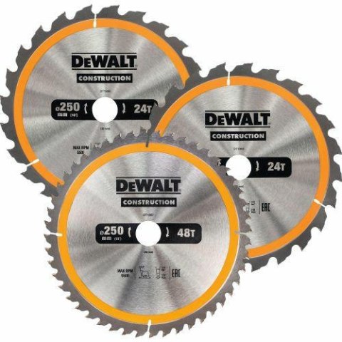 DEWALT PIŁA TARCZOWA EX KPL. 3szt. 250mm 2x24z, 1x48z