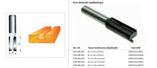 CONDOR FREZ DO DREWNA 8x2x14x19mm 205 PROSTY, BEZ ŁOŻYSKA.