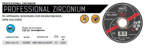 TARCZA METAL INCOFLEX 400*4,0*32 PROFES STAL WYSOKOSTOPOWA/ŻELIWO/STALIWO.