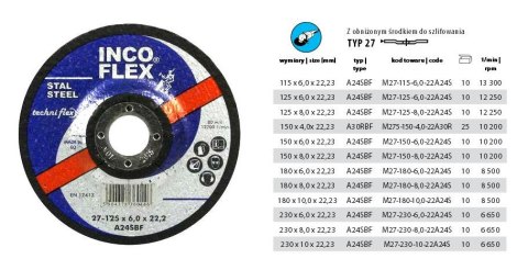 TARCZA DO SZLIFOWANIA METALU INCOFLEX 230*6,0 WYPUKŁA.