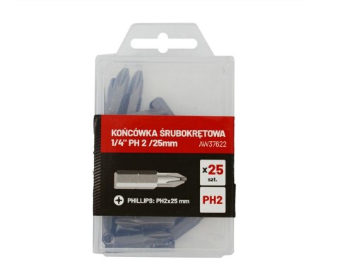 AWTOOLS KOŃCÓWKA ŚRUBOKRĘTOWA 1/4" PH 2 /25mm /25szt. AWTOOLS KOŃCÓWKA ŚRUBOKRĘTOWA 1/4" PH 2 /25mm /25szt.