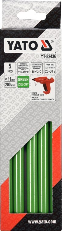 YATO WKŁAD KLEJOWY TERMOTOPLIWY 11,2x200mm ZIELONY 5szt. YATO WKŁAD KLEJOWY TERMOTOPLIWY 11,2x200mm ZIELONY 5szt.
