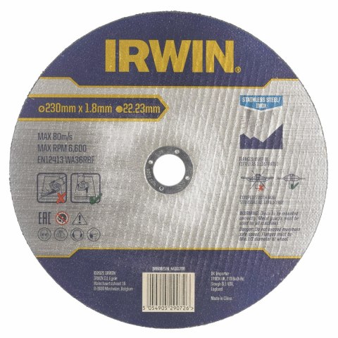 IRWIN TARCZA DO METALU/STALI NIERDZEWNEJ PŁASKA 230mm x 1,8mm x 22,23mm