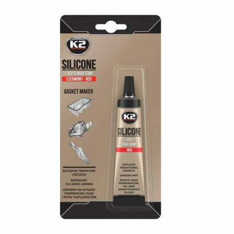 K2 SILIKON CZERWONY 21G WYSOKOTEMPERATUROWY +350st, PŁYNNA USZCZELKA
