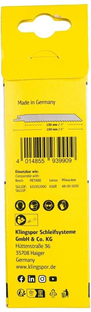 KLINGSPOR BRZESZCZOT DO PIŁY SZABLASTEJ 150x19x1,27mm RS 953 AQ /5szt.