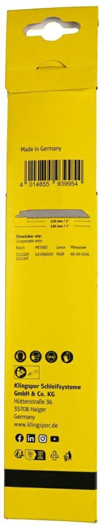 KLINGSPOR BRZESZCZOT DO PIŁY SZABLASTEJ 230x19x1,27mm RS 953 AQ /5szt.