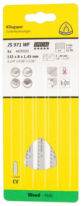 KLINGSPOR BRZESZCZOT DO WYRZYNARKI 132x8x1,45mm JS 971 WF /5szt.