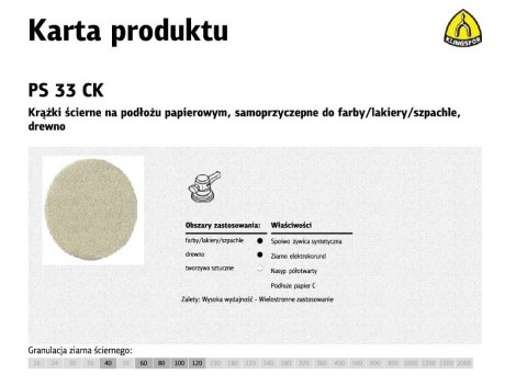KLINGSPOR KRĄŻEK 225 PS33CK gr. 60 /50szt. SZPACHLA