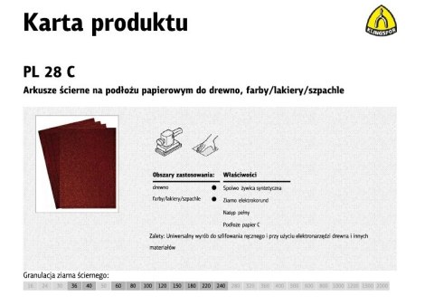 KLINGSPOR PAPIER ARKUSZ P120 PL28C /50 szt. *