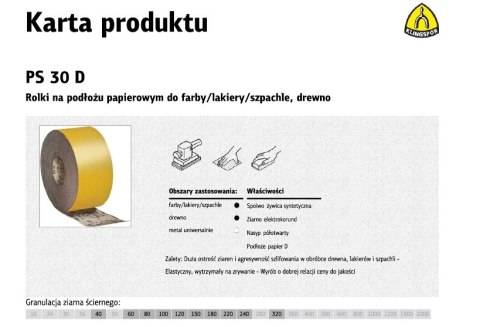 KLINGSPOR PAPIER ROLKA 115mm PS30D P180 (50mb)