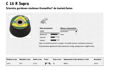KLINGSPOR ŚCIERNICA SZLIFIERSKA 110*55*22 C16R Supra..
