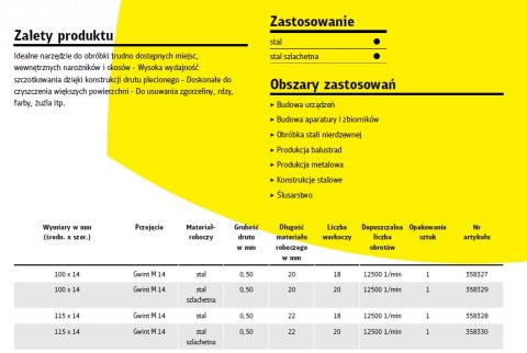 KLINGSPOR SZCZOTKA STOŻKOWA 115mm M14 BK600Z DRUT SKRĘCANY