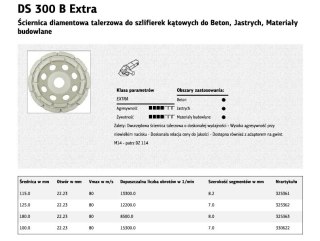 KLINGSPOR TARCZA DIAMENTOWA DO SZLIFOWANIA BETONU SEGMENTOWA 125x7x22 DS300B .
