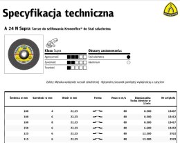 KLINGSPOR TARCZA DO SZLIFOWANIA METALU 180mm x 6,0mm x 22,2mm A24N Supra