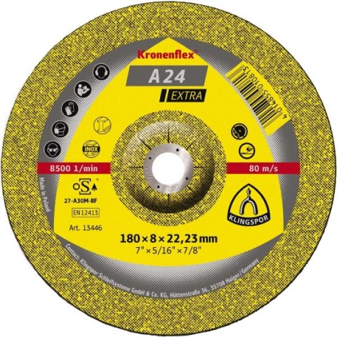 KLINGSPOR TARCZA DO SZLIFOWANIA METALU 230mm x 6,0mm x 22,2mm A24 Extra