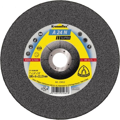 KLINGSPOR TARCZA DO SZLIFOWANIA METALU 230mm x 6,0mm x 22,2mm A24N Supra INOX