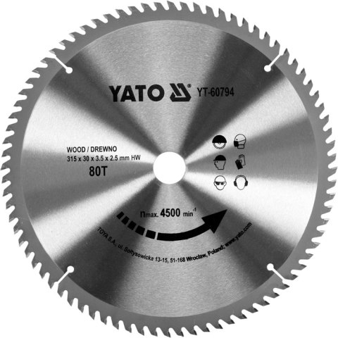 YATO PIŁA TARCZOWA WIDIOWA 315x30mm 80-ZĘBÓW 60794 YATO PIŁA TARCZOWA WIDIOWA 315x30mm 80-ZĘBÓW 60794