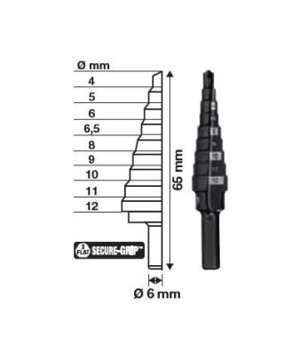 MILWAUKEE WIERTŁO STOPNIOWE 4-12 /1mm (9 - STOPNI : 4,5,6,6.5,8,9,10,11,12mm).