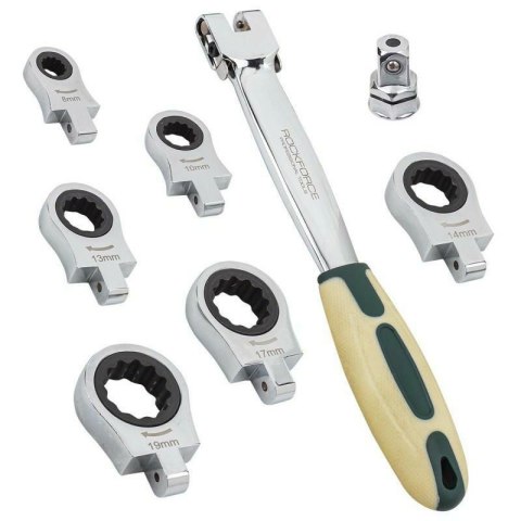 ROCKFORCE KLUCZ OCZKOWY-PRZEGUBOWY kpl. 8el. 8-19mm /WYMIENNY Z GRZECHOTKĄ
