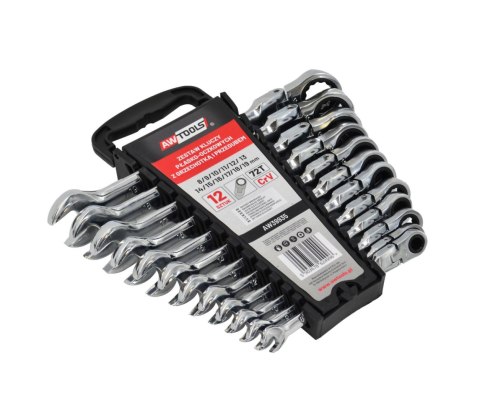 AWTOOLS KLUCZ PŁASKO-OCZKOWY Z GRZECH.PRZEGUB. KPL.12szt 8-19mm