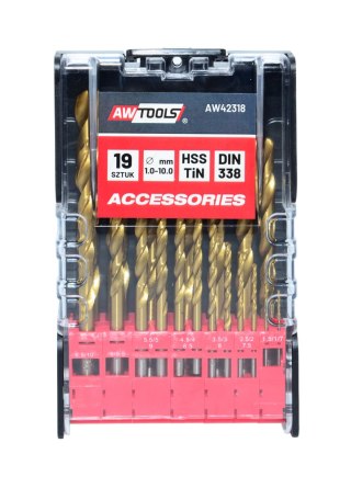 AWTOOLS WIERTŁO METAL TYTAN KPL .19szt/1-10,0mm/OP.PLAST.
