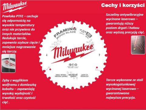 MILWAUKEE PIŁA TARCZOWA 190x30x2,1x48z DREWNO - CZYSTE CIĘCIE CSB P W