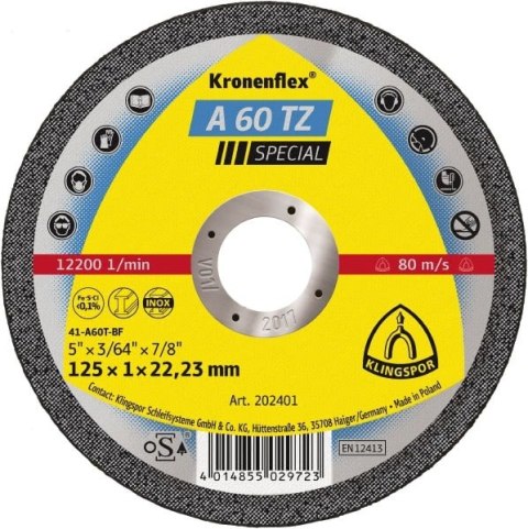 KLINGSPOR TARCZA DO METALU 125mm x 1,0mm x 22,2mm A60 TZ Special