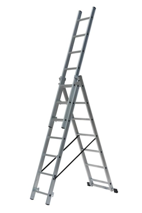 AWTOOLS DRABINA ALUMINIOWA 3x8 STOPNI 150KG ADAPATACJA NA SCHODY