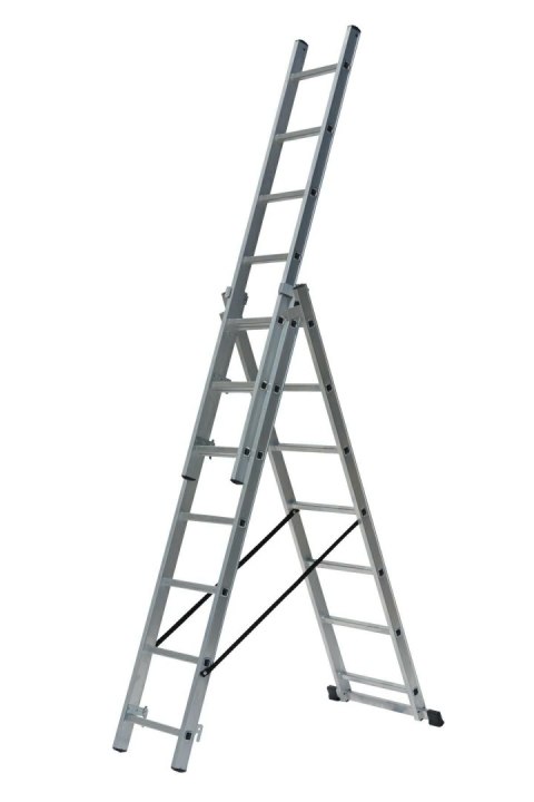 AWTOOLS DRABINA ALUMINIOWA 3x9 STOPNI 150KG ADAPATACJA NA SCHODY