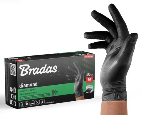BRADAS RĘKAWICE NITRYLOWE DIAMOND CZARNE M 7-8 /50szt.