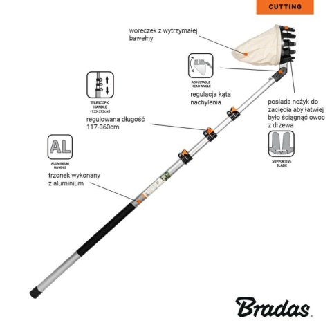 BRADAS ZBIERAK DO OWOCÓW V-SERIES TELESKOPOWY TRZONEK 3,6m