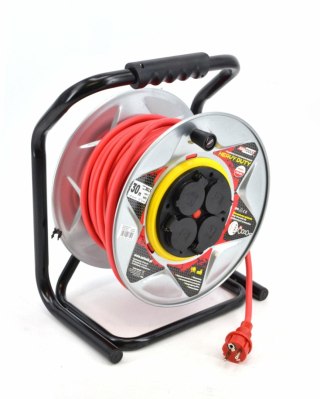 AWTOOLS PRZEDŁUŻACZ BĘBEN METAL 25m 3x2,5mmCZERWONY HEAVY DUTY 16A / 3680W / IP44